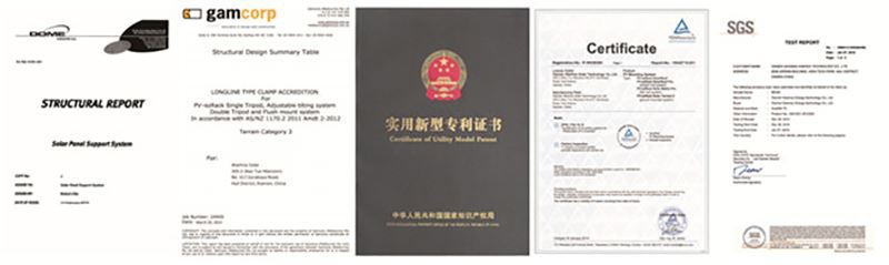 Certificate of solar panel fixing kit