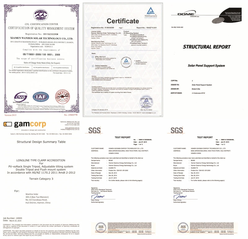 Cetificate of solar panel bracket tripod